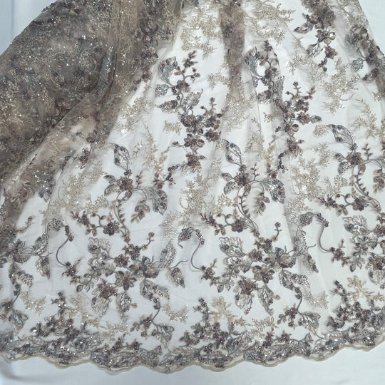 Beaded Lace Fabric Embroidered on 100% Polyester Net Mesh | Lace USA - GD-26229