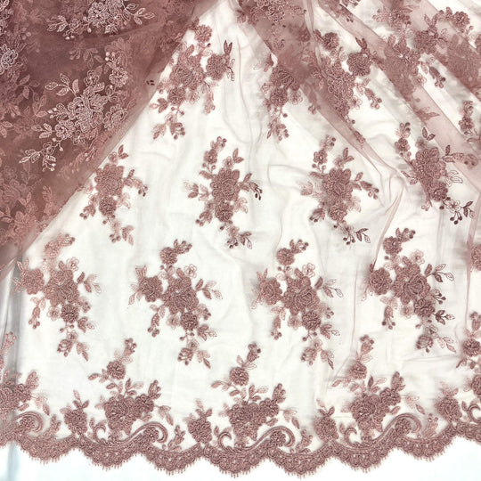 Corded Bridal Lace Fabric Embroidered on 100% Polyester Net Mesh | Lace USA - 96517W
