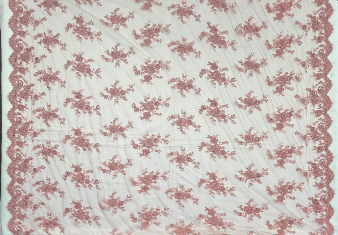 Corded Bridal Lace Fabric Embroidered on 100% Polyester Net Mesh | Lace USA - 96517W