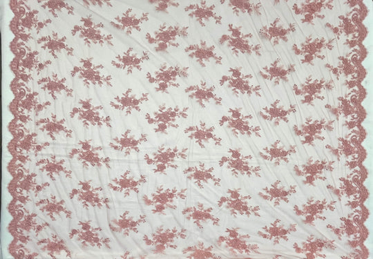 Corded Bridal Lace Fabric Embroidered on 100% Polyester Net Mesh | Lace USA - 96517W