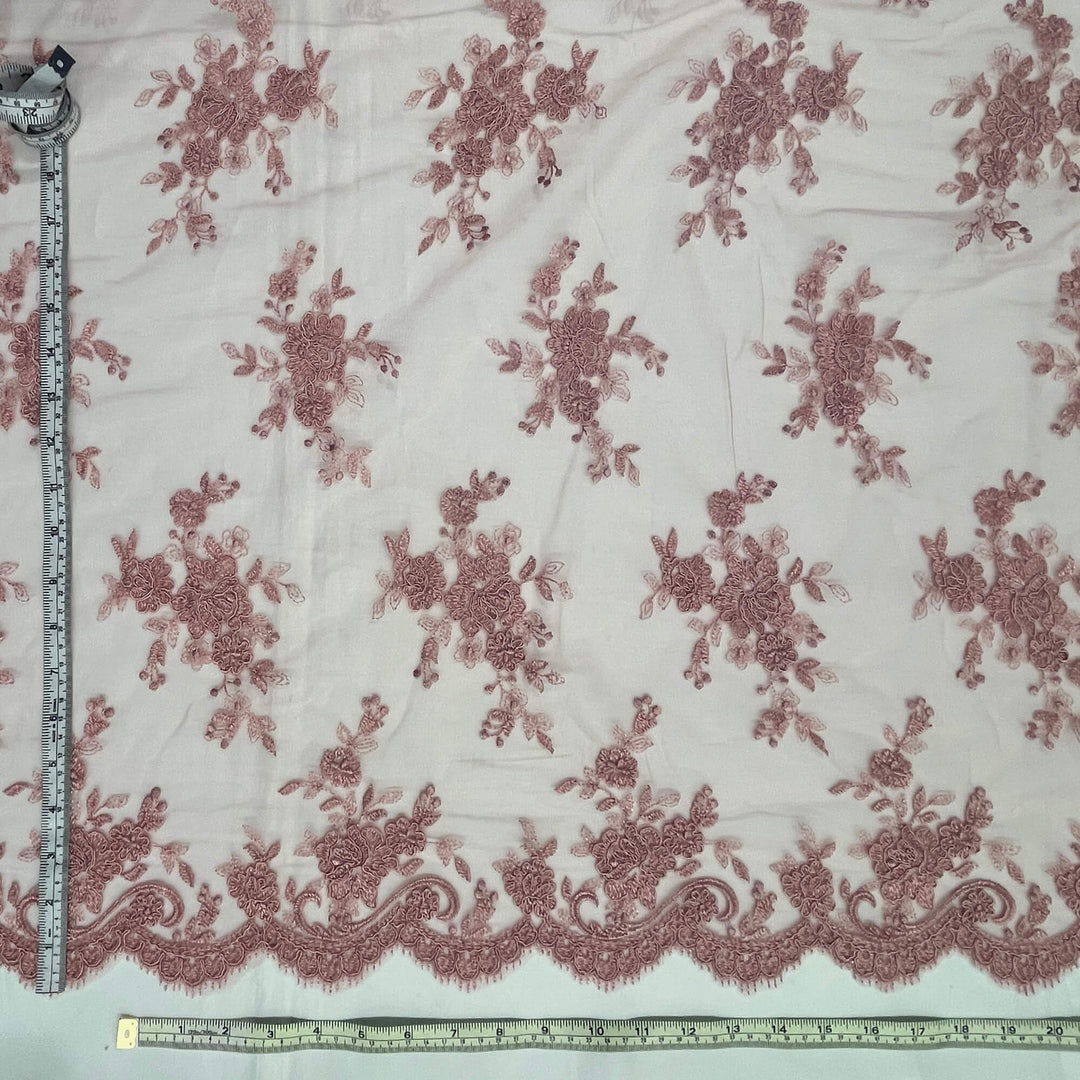 Corded Bridal Lace Fabric Embroidered on 100% Polyester Net Mesh | Lace USA - 96517W