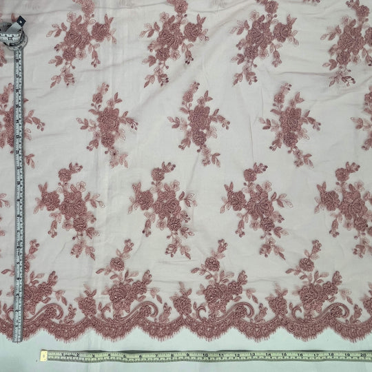 Corded Bridal Lace Fabric Embroidered on 100% Polyester Net Mesh | Lace USA - 96517W