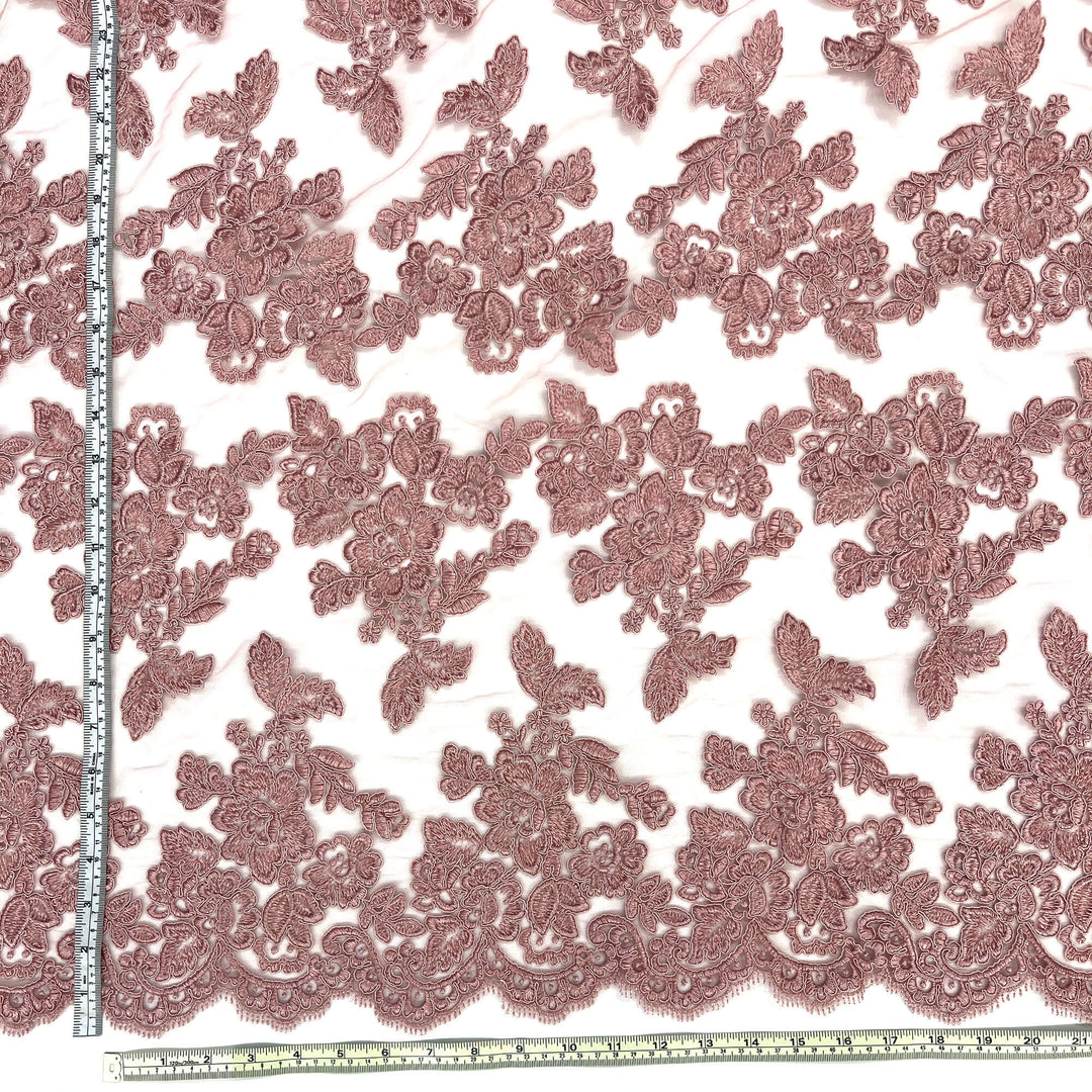 Corded Bridal Lace Fabric Embroidered on 100% Polyester Net Mesh | Lace USA - 95409W