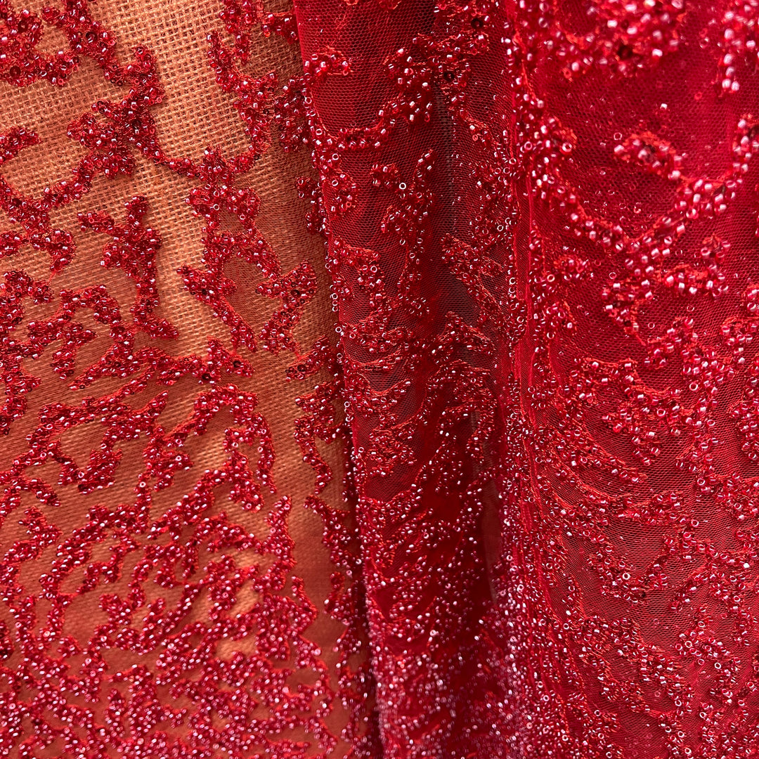 Beaded Lace Fabric Embroidered on 100% Polyester Net Mesh | Lace USA - GD-2915