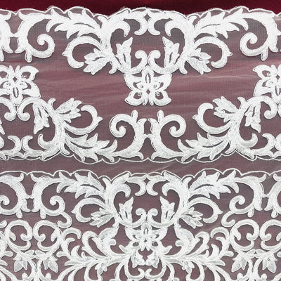 Beaded & Corded Lace Fabric Embroidered on 100% Polyester Net Mesh | Lace USA - 97069W-SB