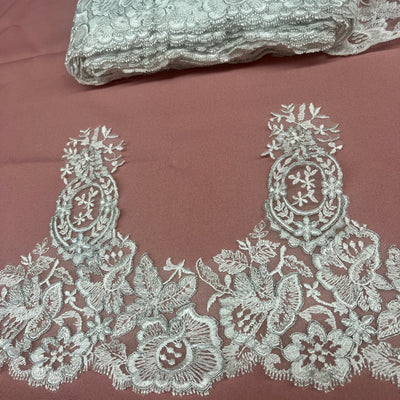 Corded Lace Trimming Embroidered on 100% Polyester Net Mesh | Lace USA - 97039W