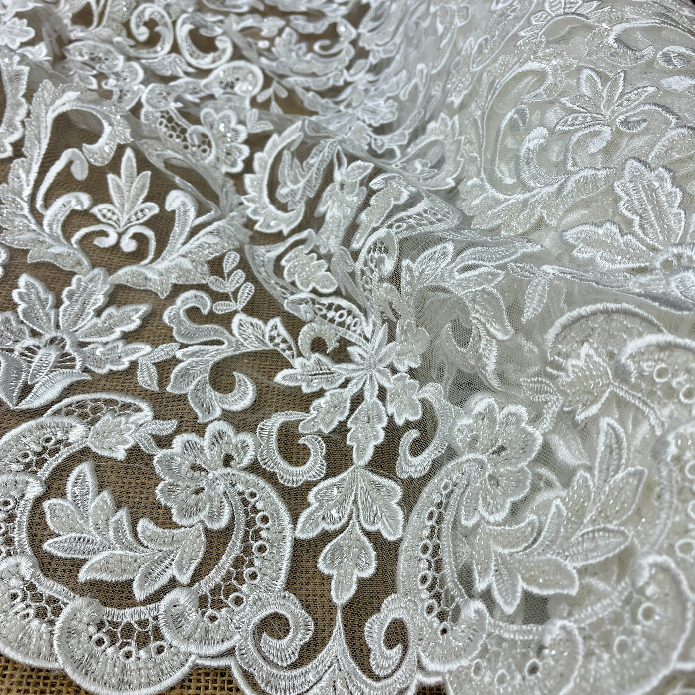 Beaded Lace Fabric Embroidered on 100% Polyester Net Mesh | Lace USA - GD-52732