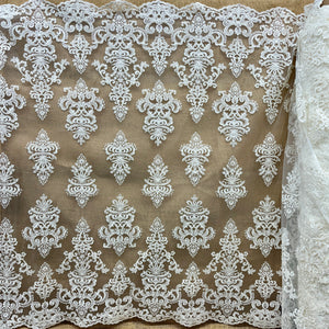 Beaded & Corded Bridal Lace Fabric Embroidered on 100% Polyester Net Mesh | Lace USA - GD-55319