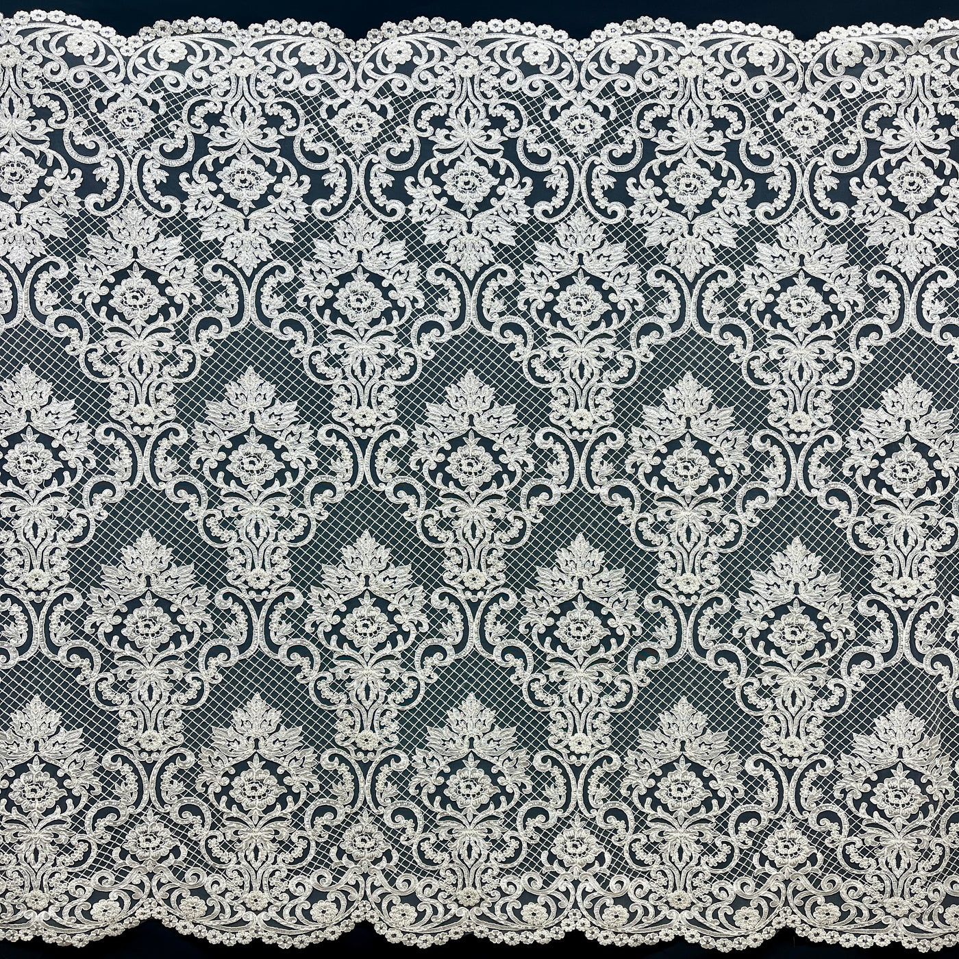 Beaded & Corded Bridal Lace Fabric Embroidered on 100% Polyester Net Mesh | Lace USA - GD-55425