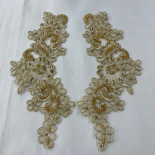 Beaded & Corded Floral Lace Applique Embroidered on 100% Polyester | Lace USA - KZ-25-HB