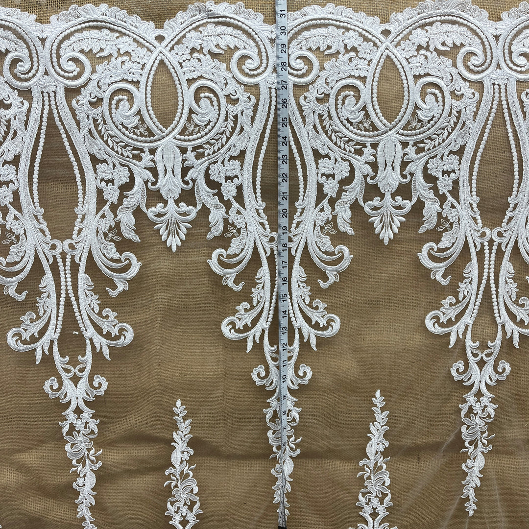 Corded Bridal Lace Fabric Embroidered on 100% Polyester Net Mesh | Lace USA - 97206