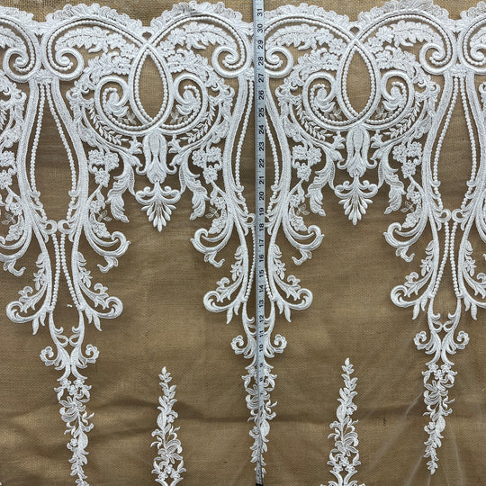 Corded Bridal Lace Fabric Embroidered on 100% Polyester Net Mesh | Lace USA - 97206