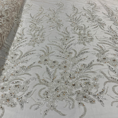 Beaded Lace Fabric Embroidered on 100% Polyester Net Mesh | Lace USA - GD-266 50" Wide