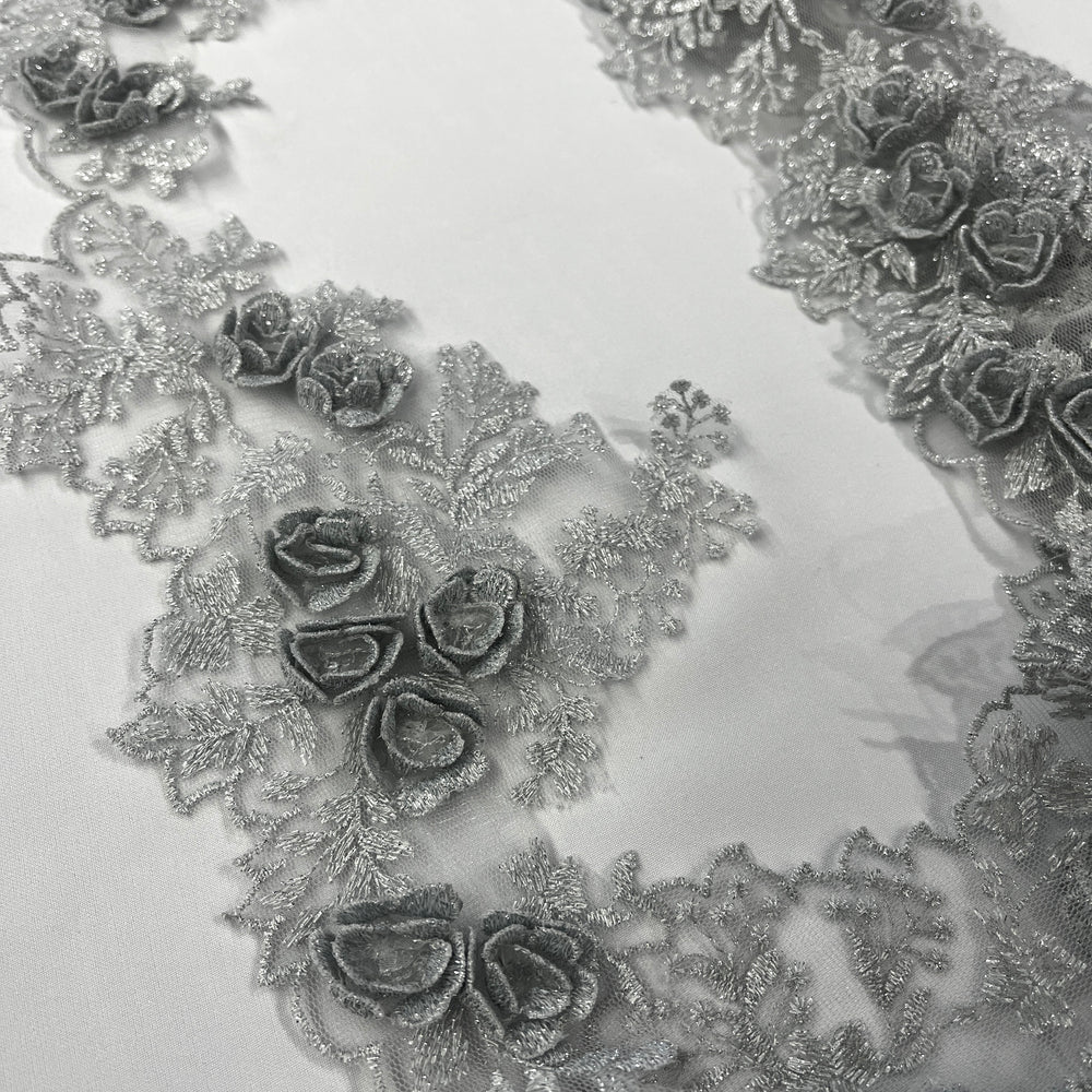 3D Floral Lace Trimming Embroidered on 100% Polyester Net Mesh | Lace USA - 21853W
