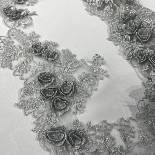 3D Floral Lace Trimming Embroidered on 100% Polyester Net Mesh | Lace USA - 21853W