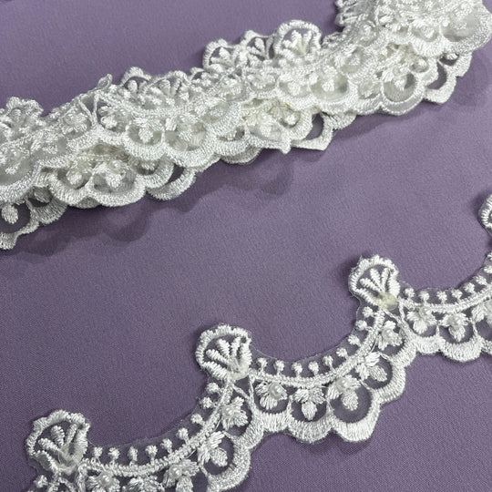 Beaded Lace Trimming Embroidered on 100% Polyester Organza | Lace USA - 20648N-BP-Ivory