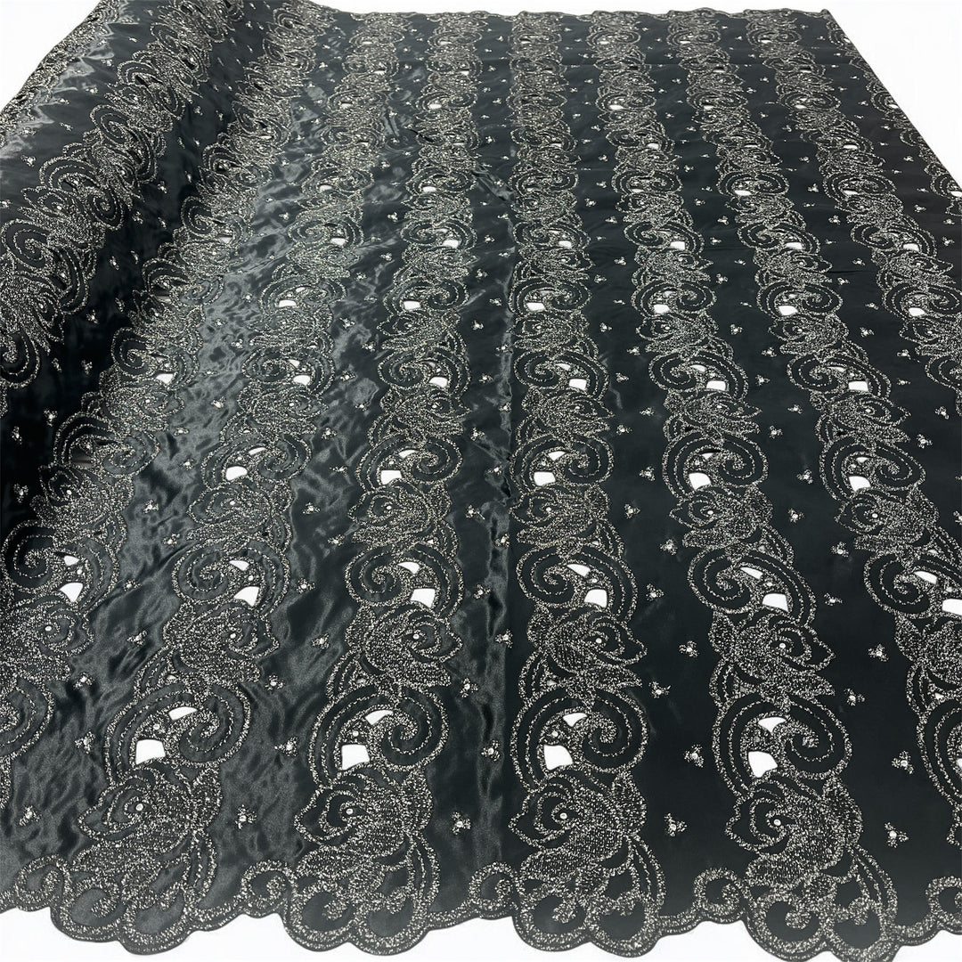 Beaded Bridal Lace Fabric Embroidered on 100% Polyester Satin | Lace USA - 41820S-RS