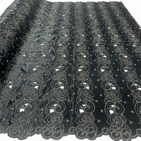 Beaded Bridal Lace Fabric Embroidered on 100% Polyester Satin | Lace USA - 41820S-RS