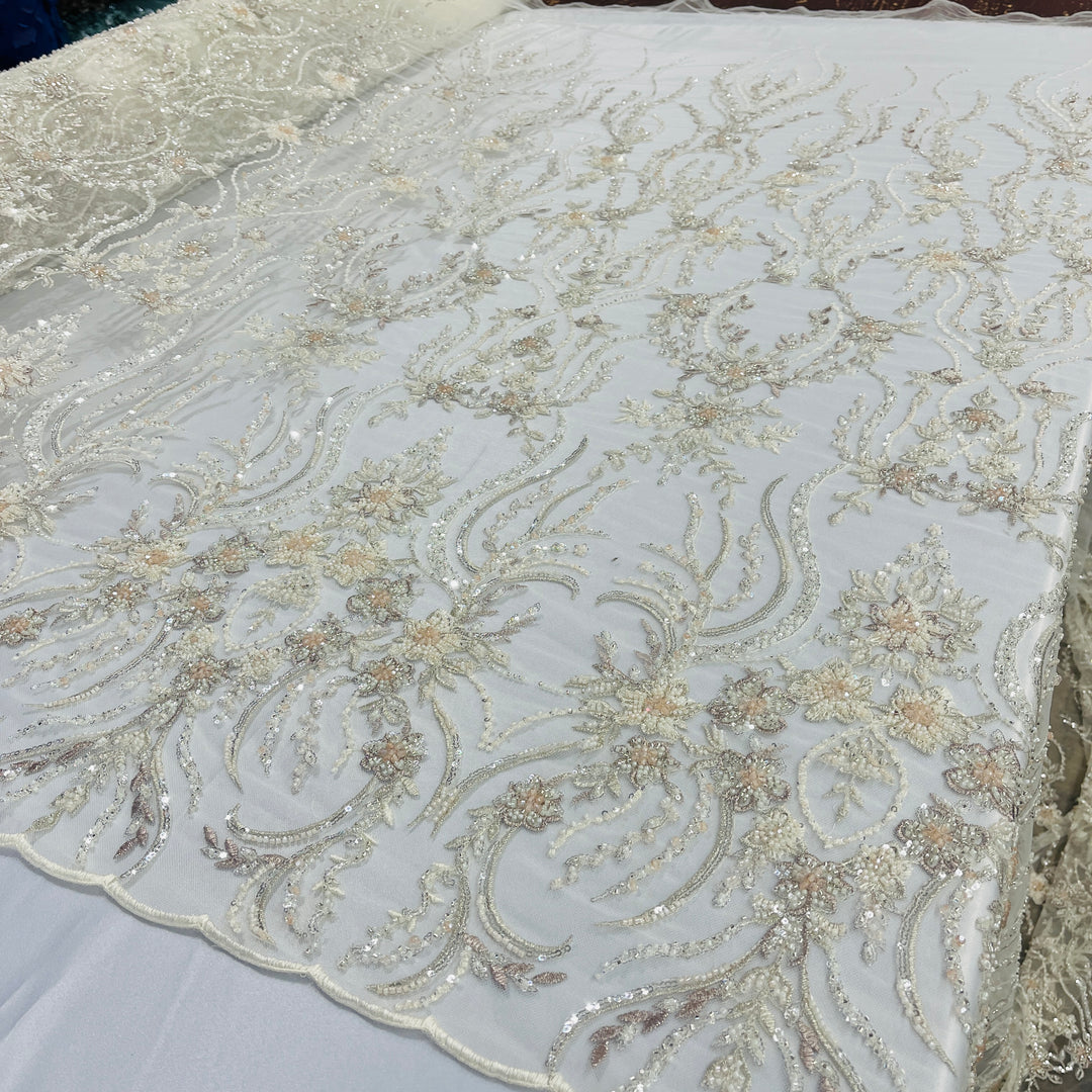 Beaded Lace Fabric Embroidered on 100% Polyester Net Mesh | Lace USA - GD-26227
