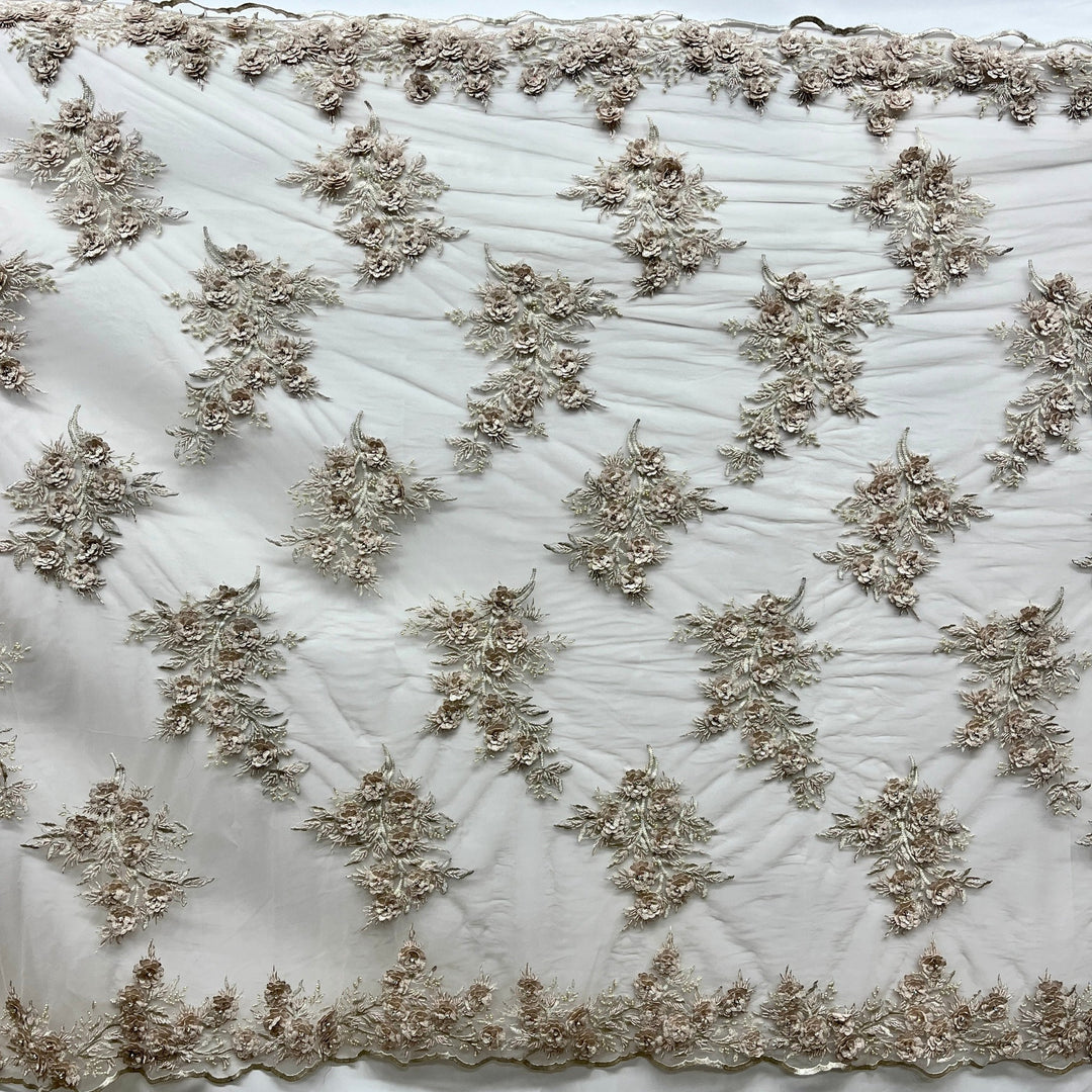 Beaded 3D Floral Lace Fabric Embroidered on 100% Polyester Net Mesh | Lace USA - GD-265