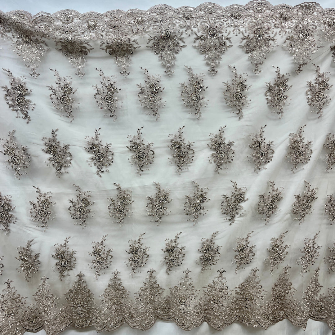 Beaded Lace Fabric Embroidered on 100% Polyester Net Mesh | Lace USA - GD-88