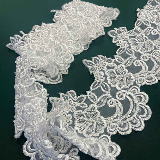 Beaded Lace Trimming Embroidered on 100% Polyester Organza | Lace USA - 890408N-BP