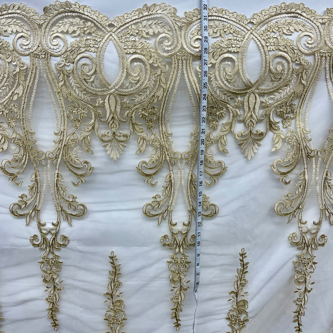 Corded Bridal Lace Fabric Embroidered on 100% Polyester Net Mesh | Lace USA - 97206