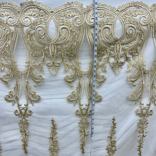Corded Bridal Lace Fabric Embroidered on 100% Polyester Net Mesh | Lace USA - 97206