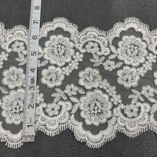 Corded Double Sided Lace Trimming Embroidered on 100% Polyester Net Mesh | Lace USA - 97127W/2