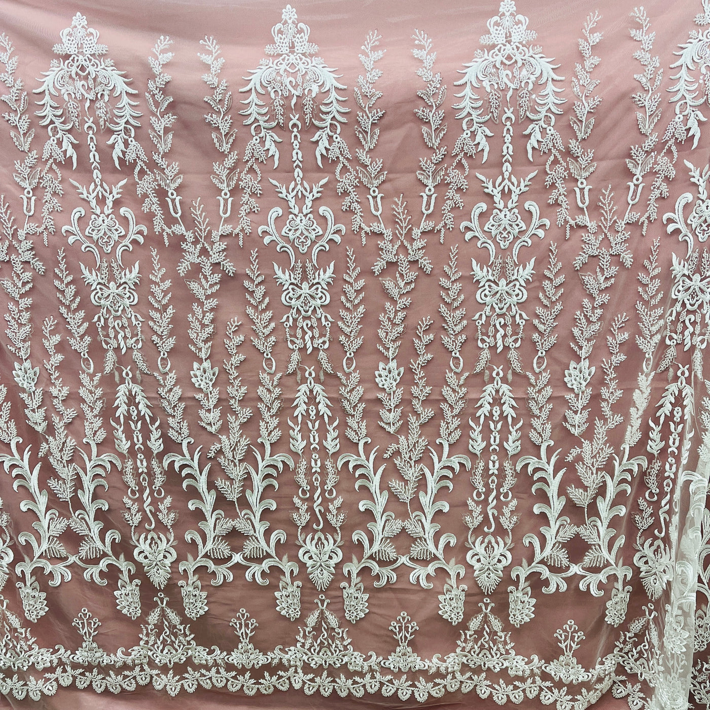 Beaded Lace Fabric Embroidered on 100% Polyester Net Mesh | Lace USA - GD-237303