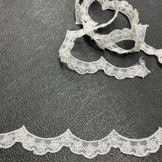 Beaded & Corded Lace Trimming Embroidered on 100% Polyester Net Mesh | Lace USA - 96758N-BP