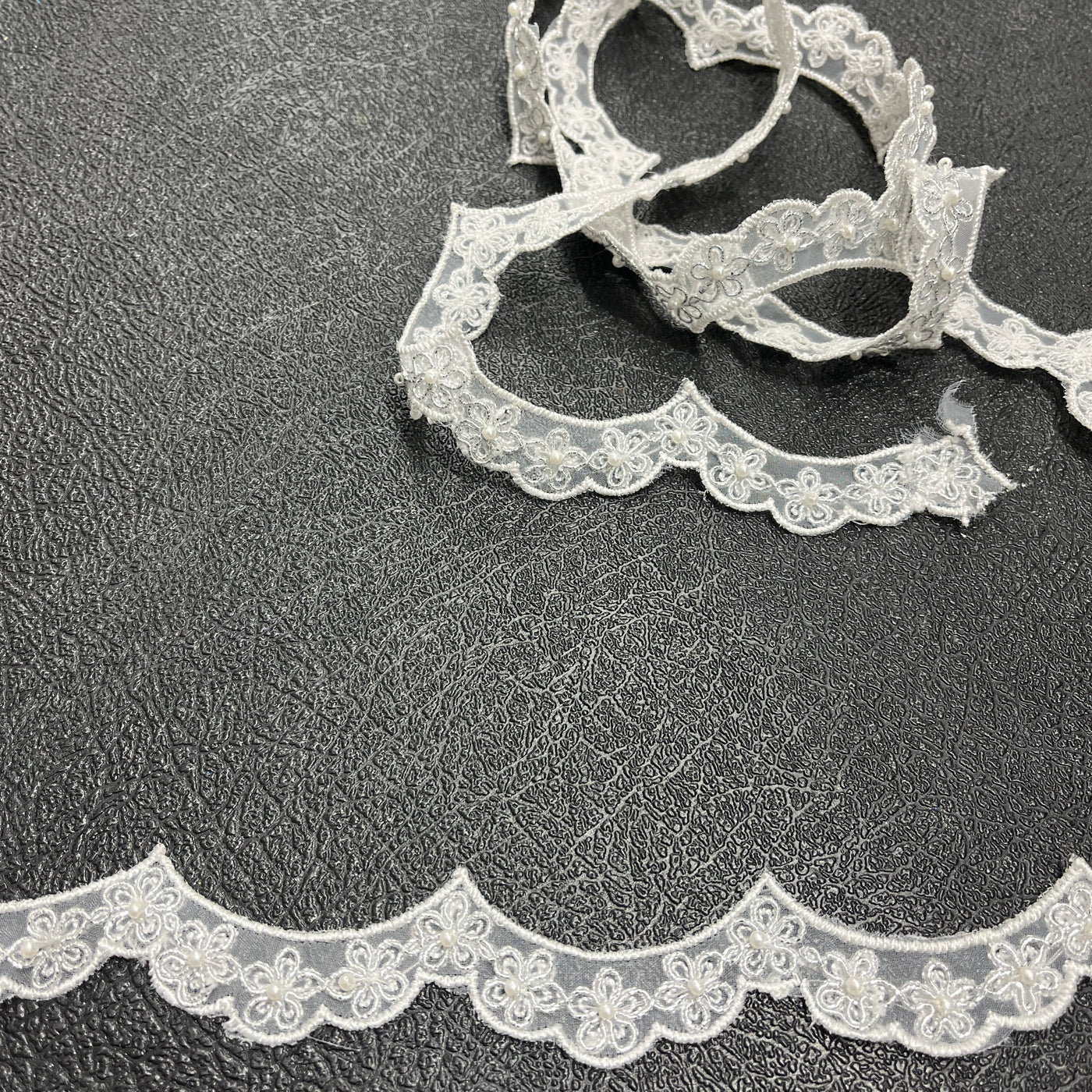 Beaded & Corded Lace Trimming Embroidered on 100% Polyester Net Mesh | Lace USA - 96758N-BP