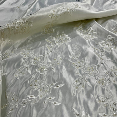 Beaded Bridal Lace Fabric Embroidered on 100% Polyester Satin | Lace USA - 30108S-BP