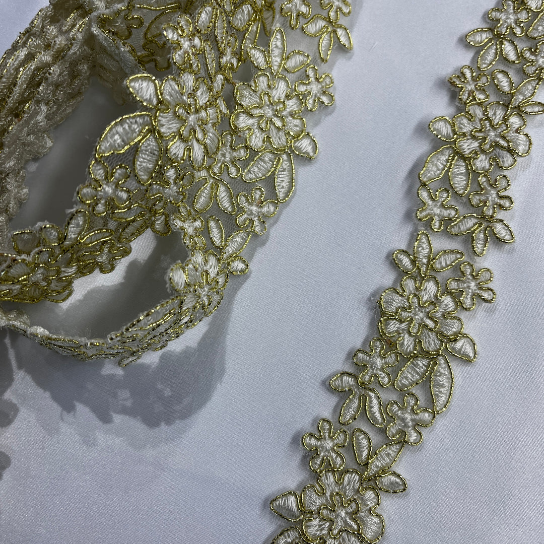 Corded Lace Trimming Embroidered on 100% Polyester Net Mesh | Lace USA - 97108W