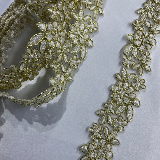 Corded Lace Trimming Embroidered on 100% Polyester Net Mesh | Lace USA - 97108W