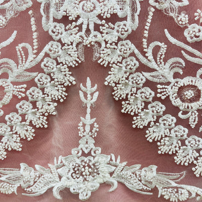 Beaded Lace Fabric Embroidered on 100% Polyester Net Mesh | Lace USA - GD-237341