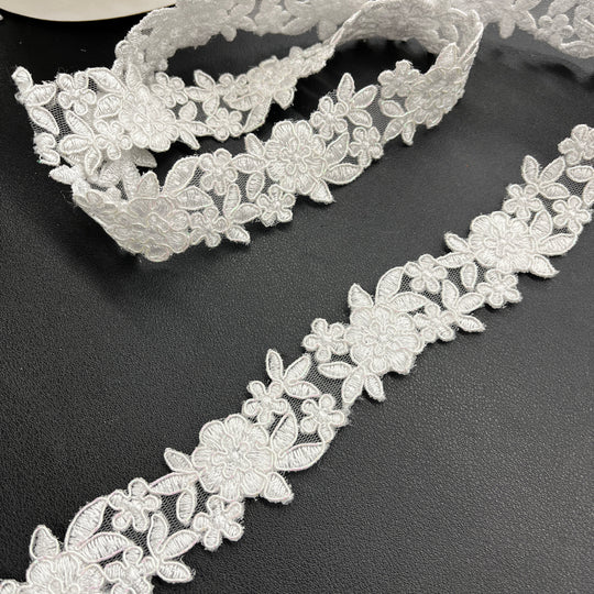 Corded Lace Trimming Embroidered on 100% Polyester Net Mesh | Lace USA - 97108W