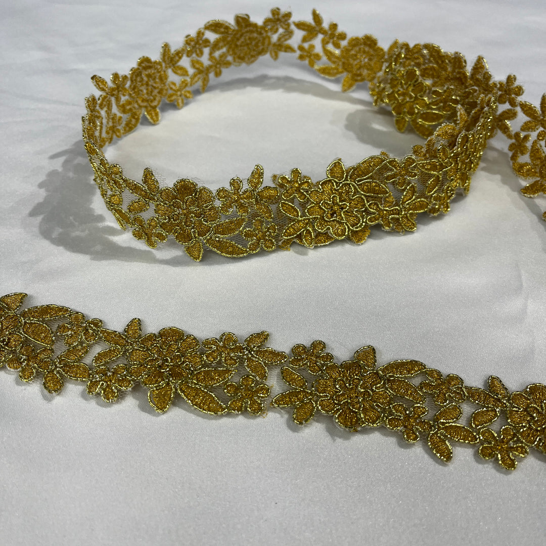 Corded Lace Trimming Embroidered on 100% Polyester Net Mesh | Lace USA - 97108W