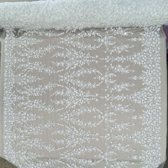 Beaded Lace Fabric Embroidered on 100% Polyester Net Mesh | Lace USA - GD-2549