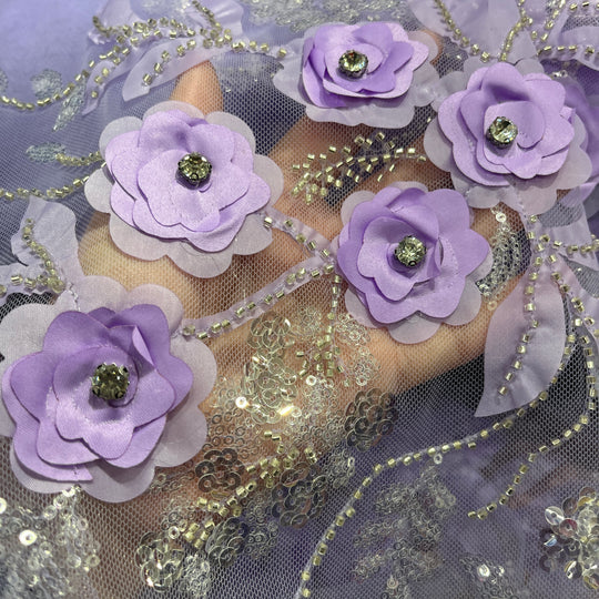 Beaded, Sequined 3D Floral Lace Fabric – Embroidered Mesh for Dresses & Gowns | Lace USA - GD-229