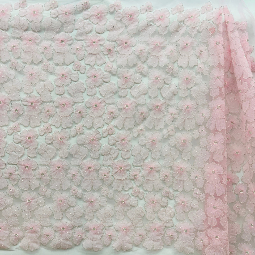 Pink fullview  handmade 3D floral lace fabric for dance costumes and couture fashion | Lace USA - GD-216