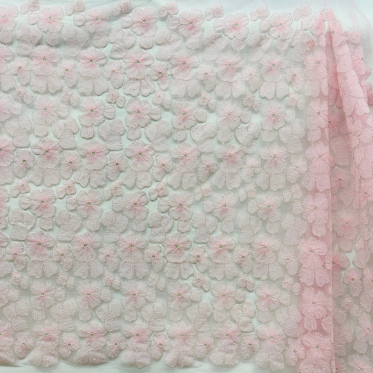 Pink fullview  handmade 3D floral lace fabric for dance costumes and couture fashion | Lace USA - GD-216