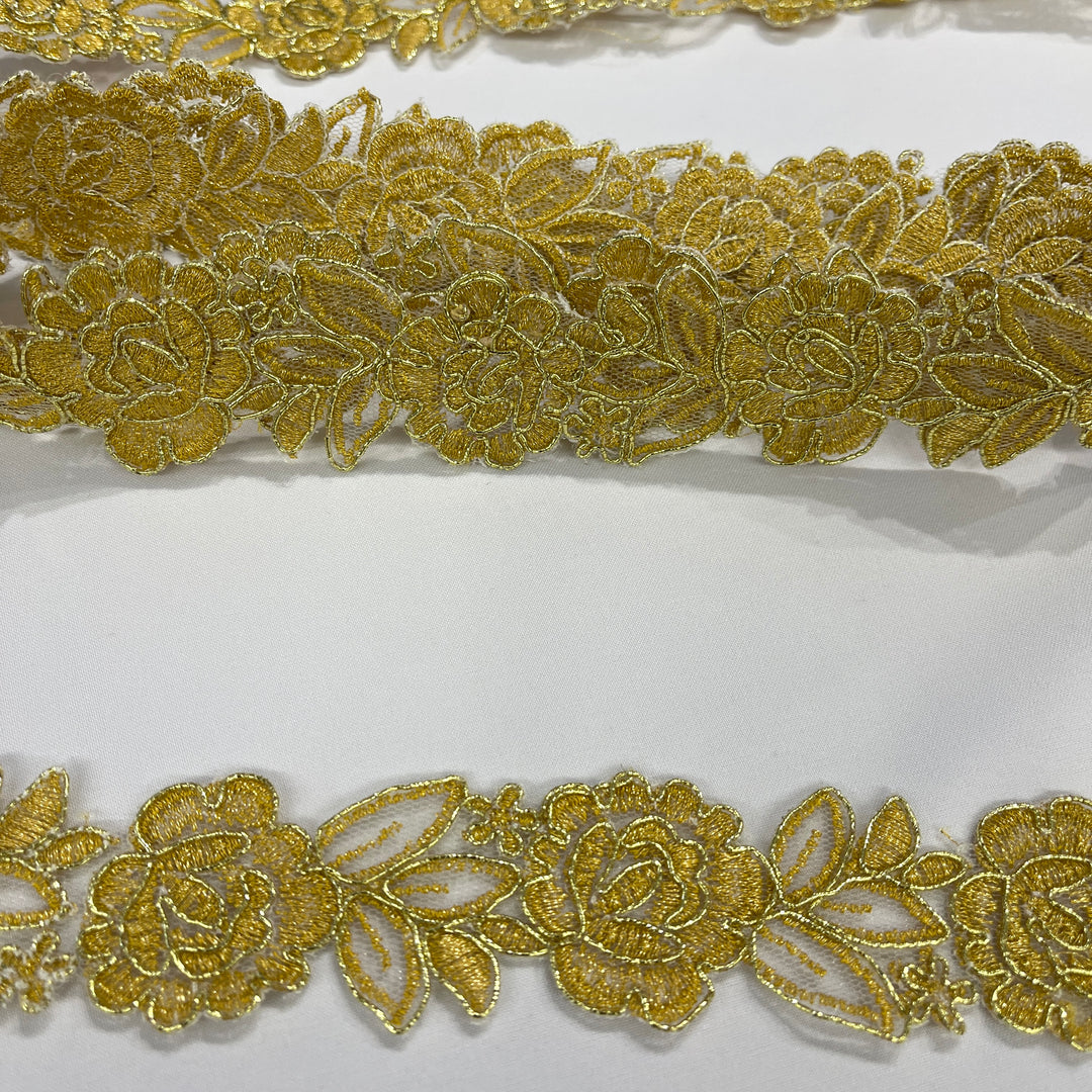 Corded Lace Trimming Embroidered on 100% Polyester Net Mesh | Lace USA - 97109W