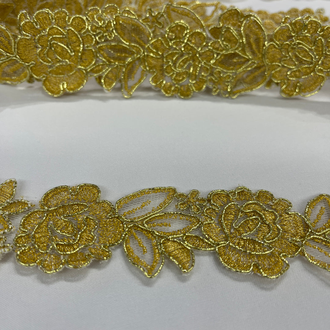 Corded Lace Trimming Embroidered on 100% Polyester Net Mesh | Lace USA - 97109W