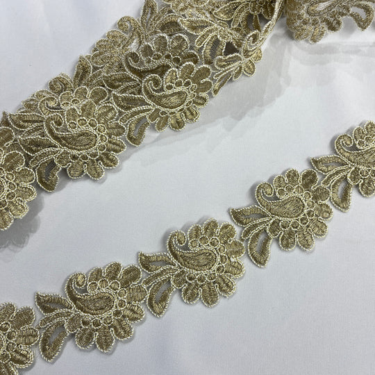 Corded Lace Trimming Embroidered on 100% Polyester Net Mesh | Lace USA - 96753W