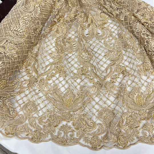 Beaded Lace Fabric Embroidered on 100% Polyester Net Mesh | Lace USA - GD-113
