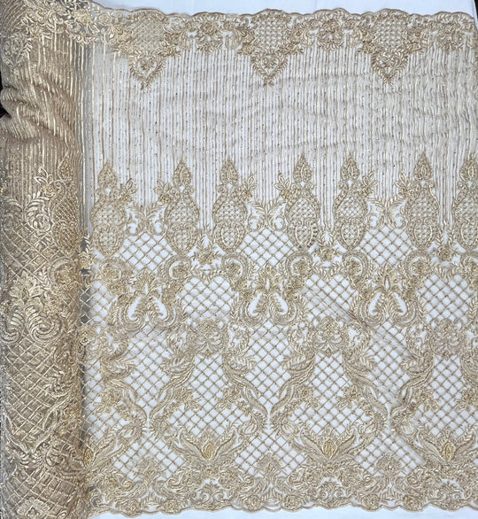 Beaded Lace Fabric Embroidered on 100% Polyester Net Mesh | Lace USA - GD-113