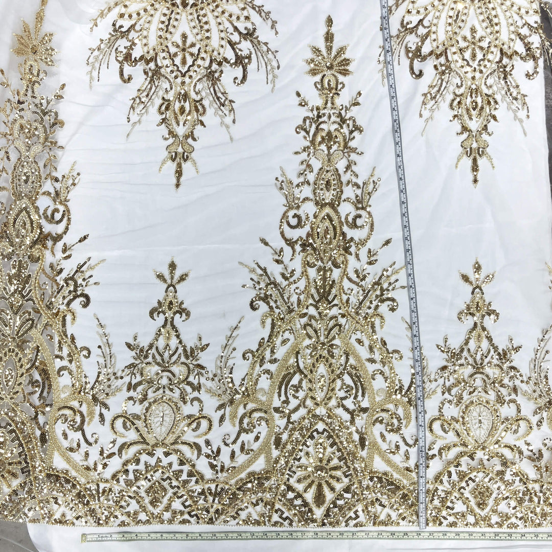 Beaded Lace Fabric Embroidered on 100% Polyester Net Mesh | Lace USA - GD-210906