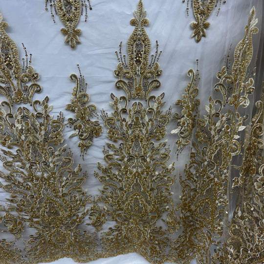 Beaded Lace Fabric Embroidered on 100% Polyester Net Mesh Lace USA - GD-11905