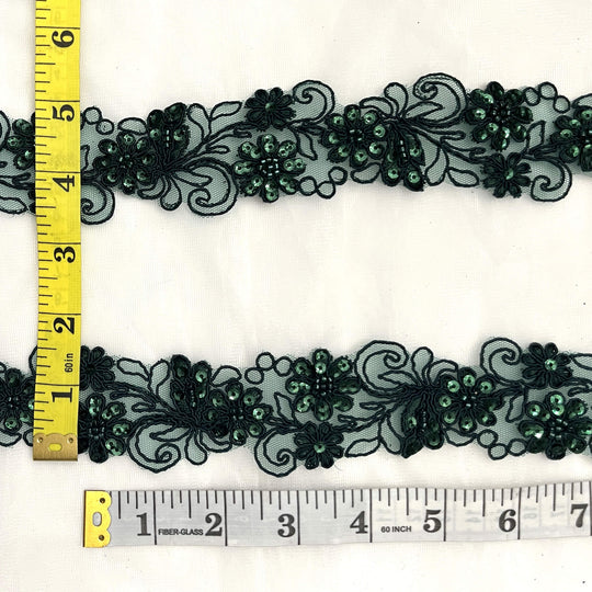 Beaded & Corded Lace Trimming Embroidered on 100% Polyester Net Mesh | Lace USA - 96283W-BP